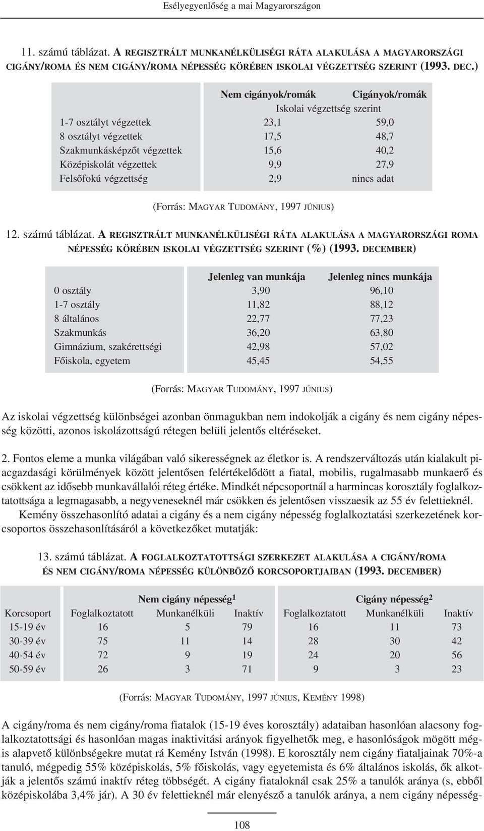 Felsõfokú végzettség 2,9 nincs adat (Forrás: MAGYAR TUDOMÁNY, 1997 JÚNIUS) 12. számú táblázat.