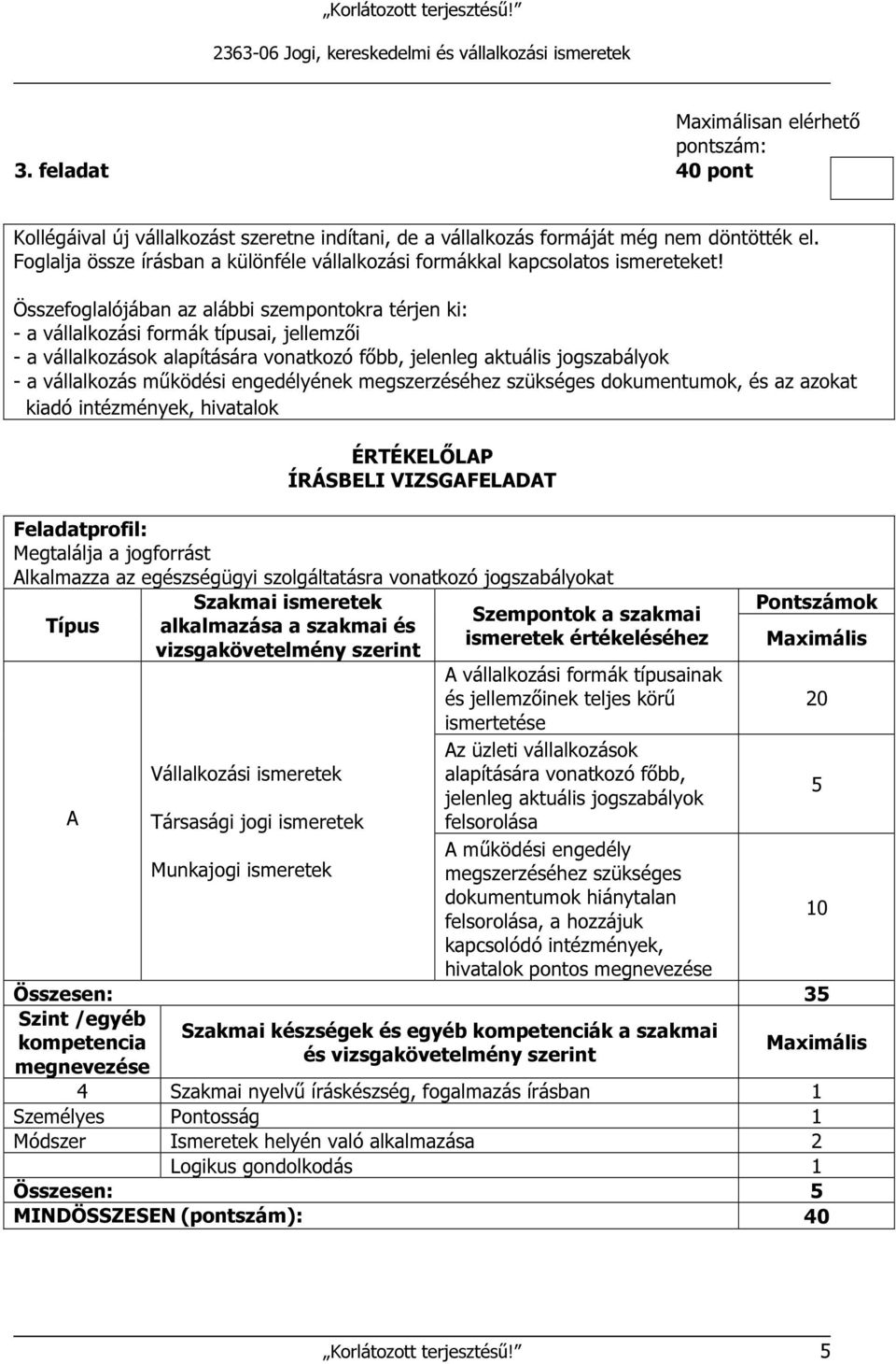 Összefoglalójában az alábbi szempontokra térjen ki: - a vállalkozási formák típusai, jellemzői - a vállalkozások alapítására vonatkozó főbb, jelenleg aktuális jogszabályok - a vállalkozás működési