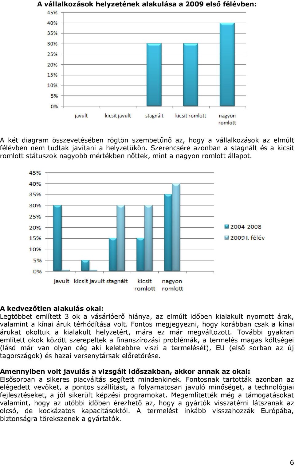 A kedvezıtlen alakulás okai: Legtöbbet említett 3 ok a vásárlóerı hiánya, az elmúlt idıben kialakult nyomott árak, valamint a kínai áruk térhódítása volt.