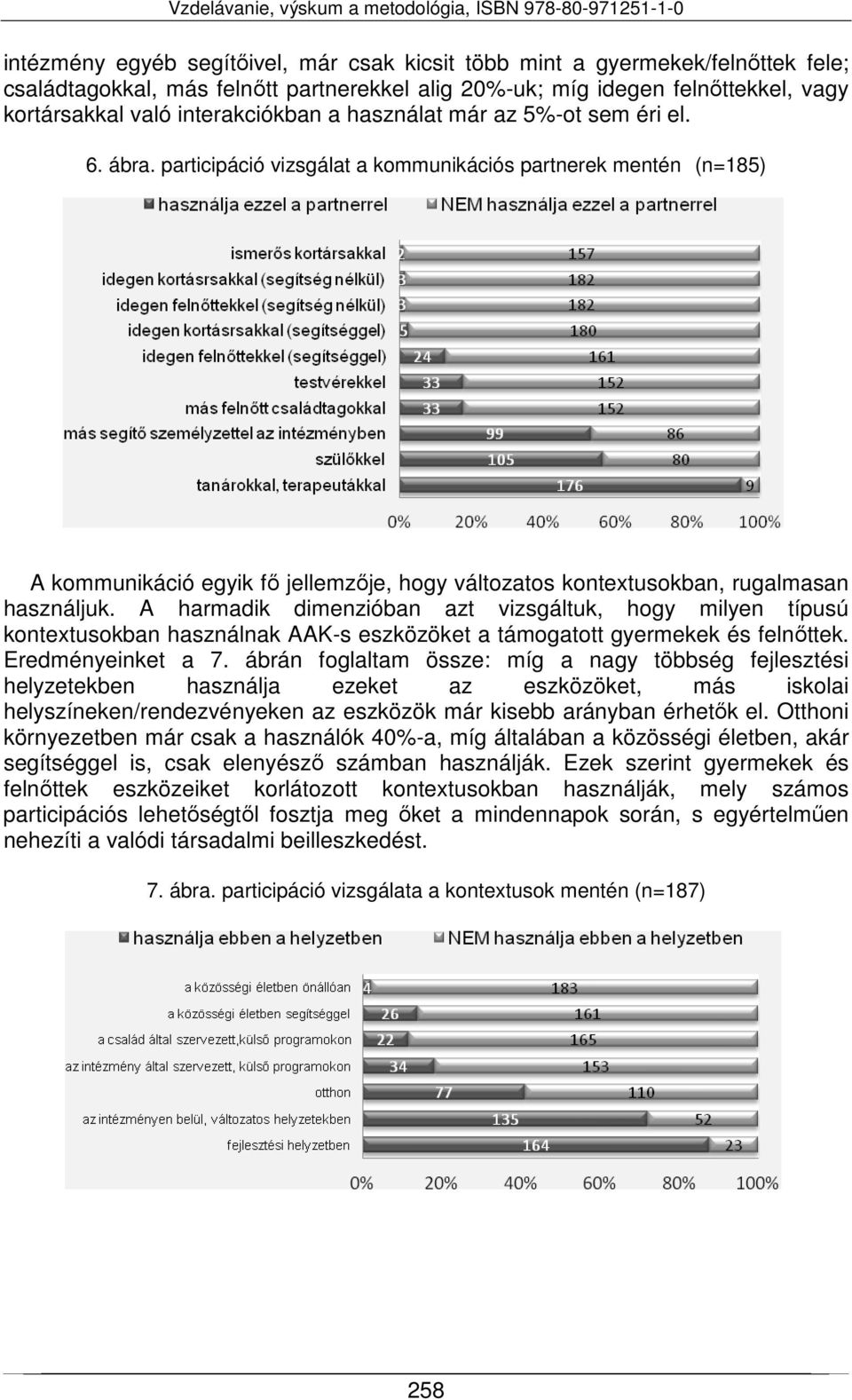 A harmadik dimenzióban azt vizsgáltuk, hogy milyen típusú kontextusokban használnak AAK-s eszközöket a támogatott gyermekek és felnőttek. Eredményeinket a 7.