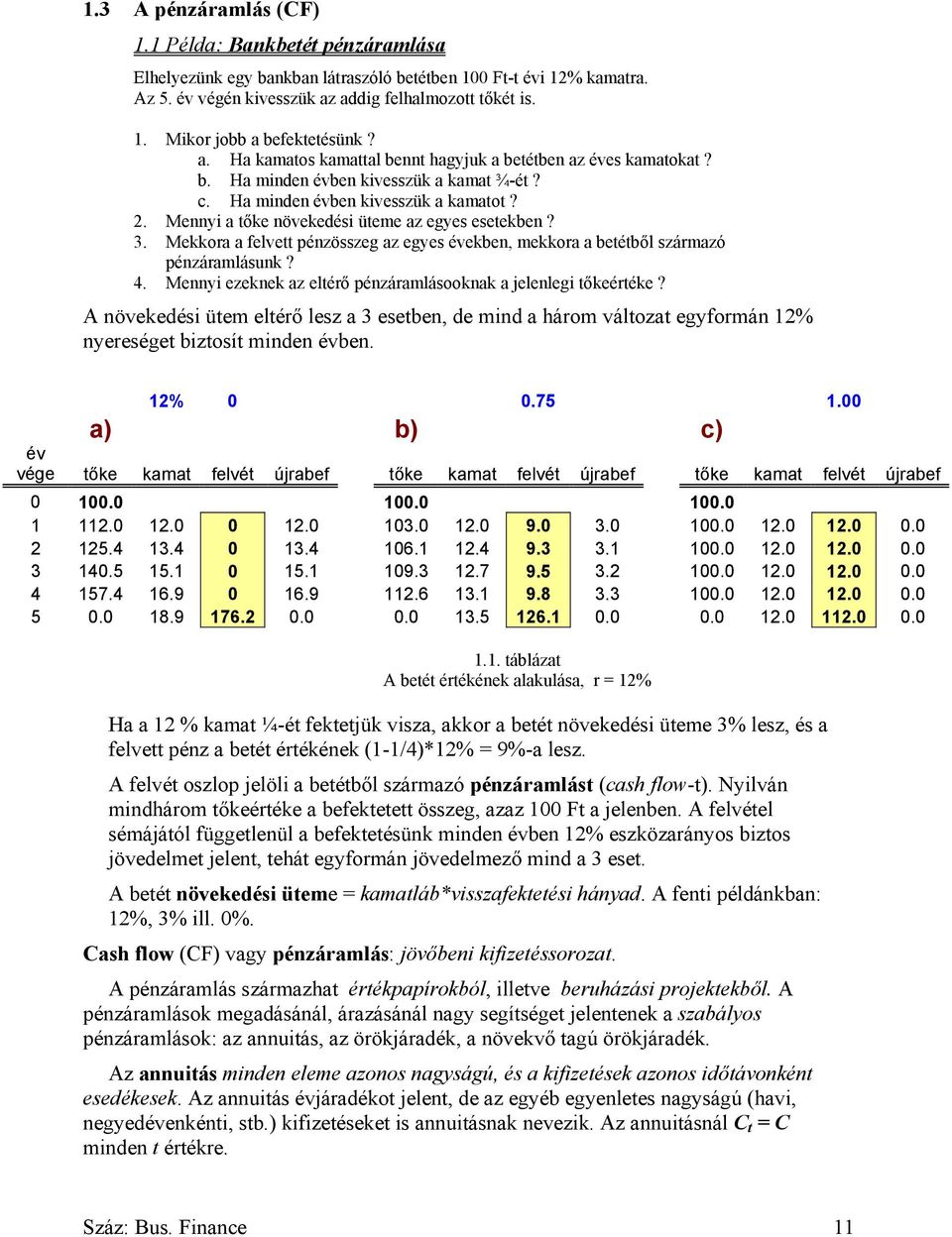 Mennyi a tőke növekedési üteme az egyes esetekben? 3. Mekkora a felvett pénzösszeg az egyes években, mekkora a betétből származó pénzáramlásunk? 4.