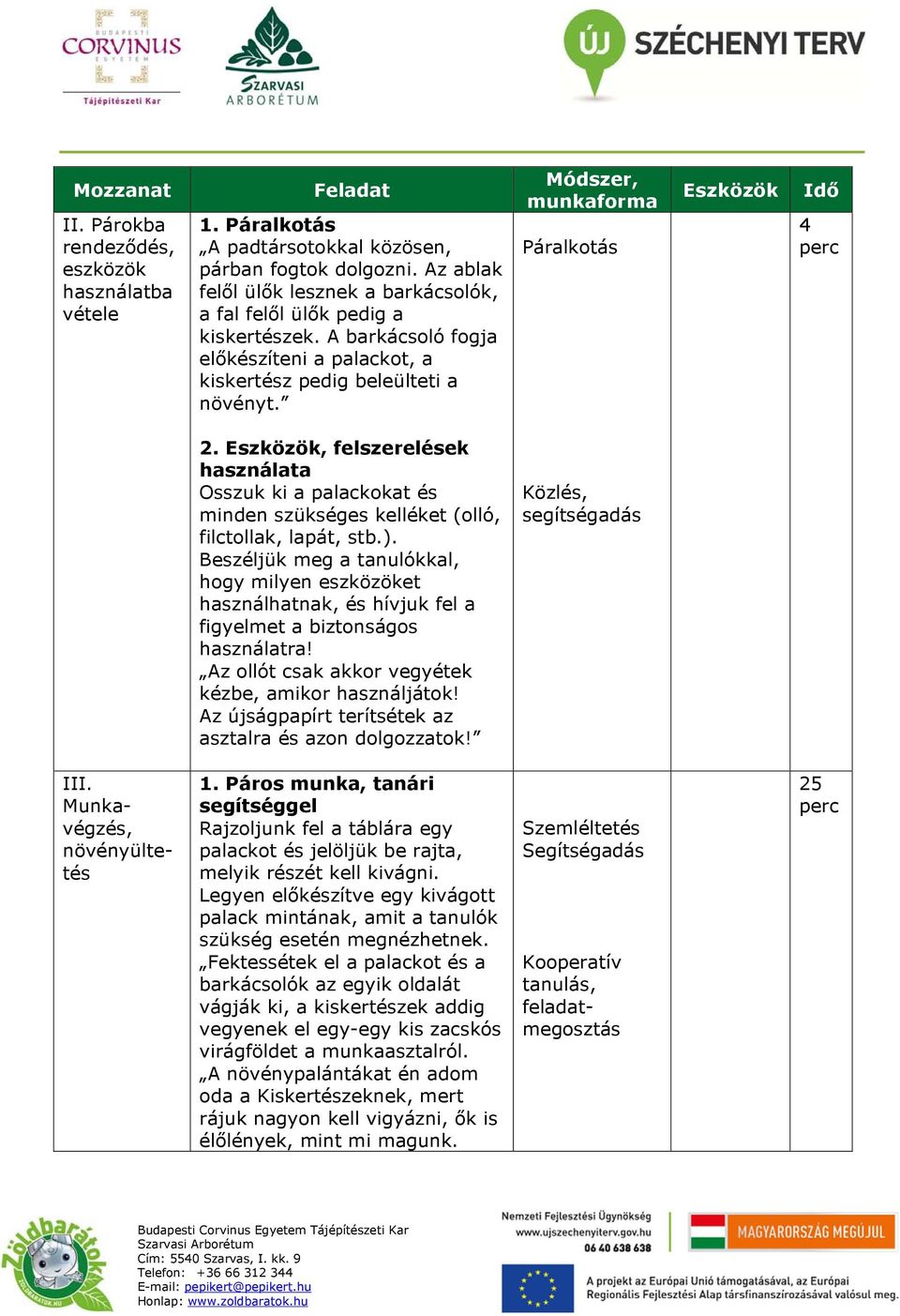 , felszerelések használata Osszuk ki a palackokat és minden szükséges kelléket (olló, filctollak, lapát, stb.).