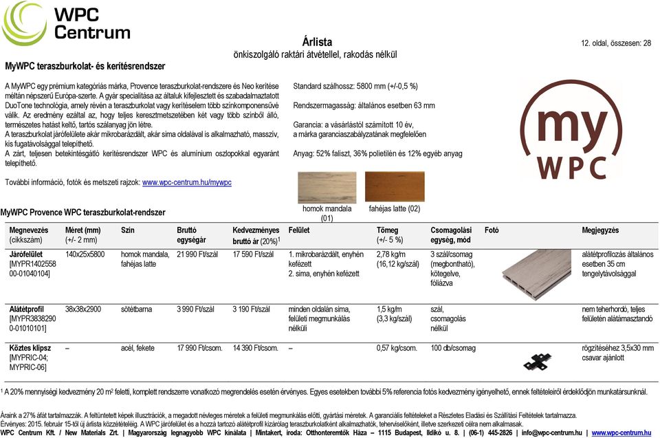 A gyár specialitása az általuk kifejlesztett és szabadalmaztatott DuoTone technológia, amely révén a teraszburkolat vagy kerítéselem több színkomponensűvé válik.