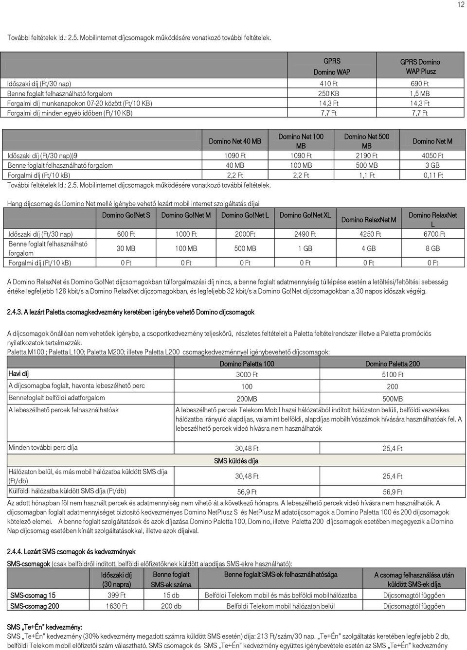 Forgalmi díj minden egyéb időben (Ft/10 KB) 7,7 Ft 7,7 Ft Domino Net 40 MB Domino Net 100 Domino Net 500 MB MB Domino Net M Időszaki díj (Ft/30 nap))9 1090 Ft 1090 Ft 2190 Ft 4050 Ft Benne foglalt