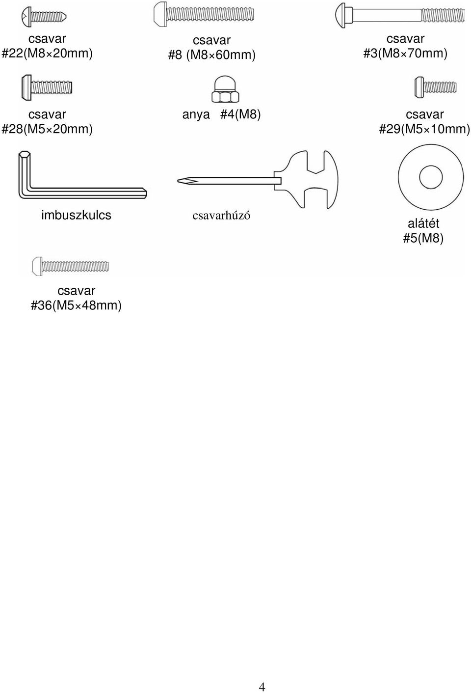 anya #4(M8) csavar #29(M5 10mm)