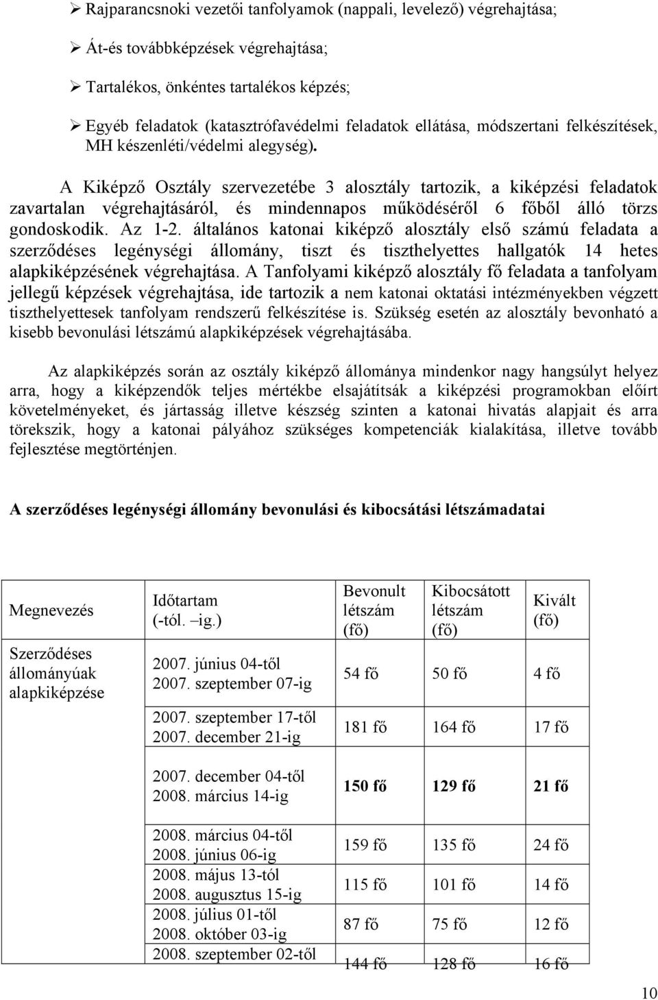A Kiképző Osztály szervezetébe 3 alosztály tartozik, a kiképzési feladatok zavartalan végrehajtásáról, és mindennapos működéséről 6 főből álló törzs gondoskodik. Az 1-2.