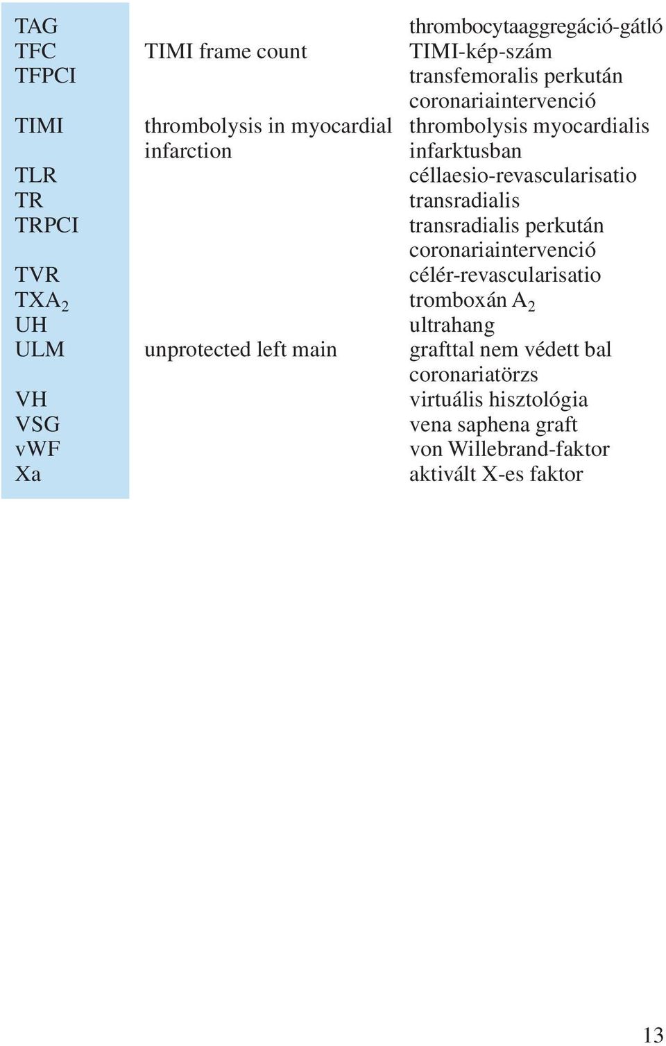 transradialis perkután coronariaintervenció TVR célér-revascularisatio TXA 2 tromboxán A 2 UH ultrahang ULM unprotected left main