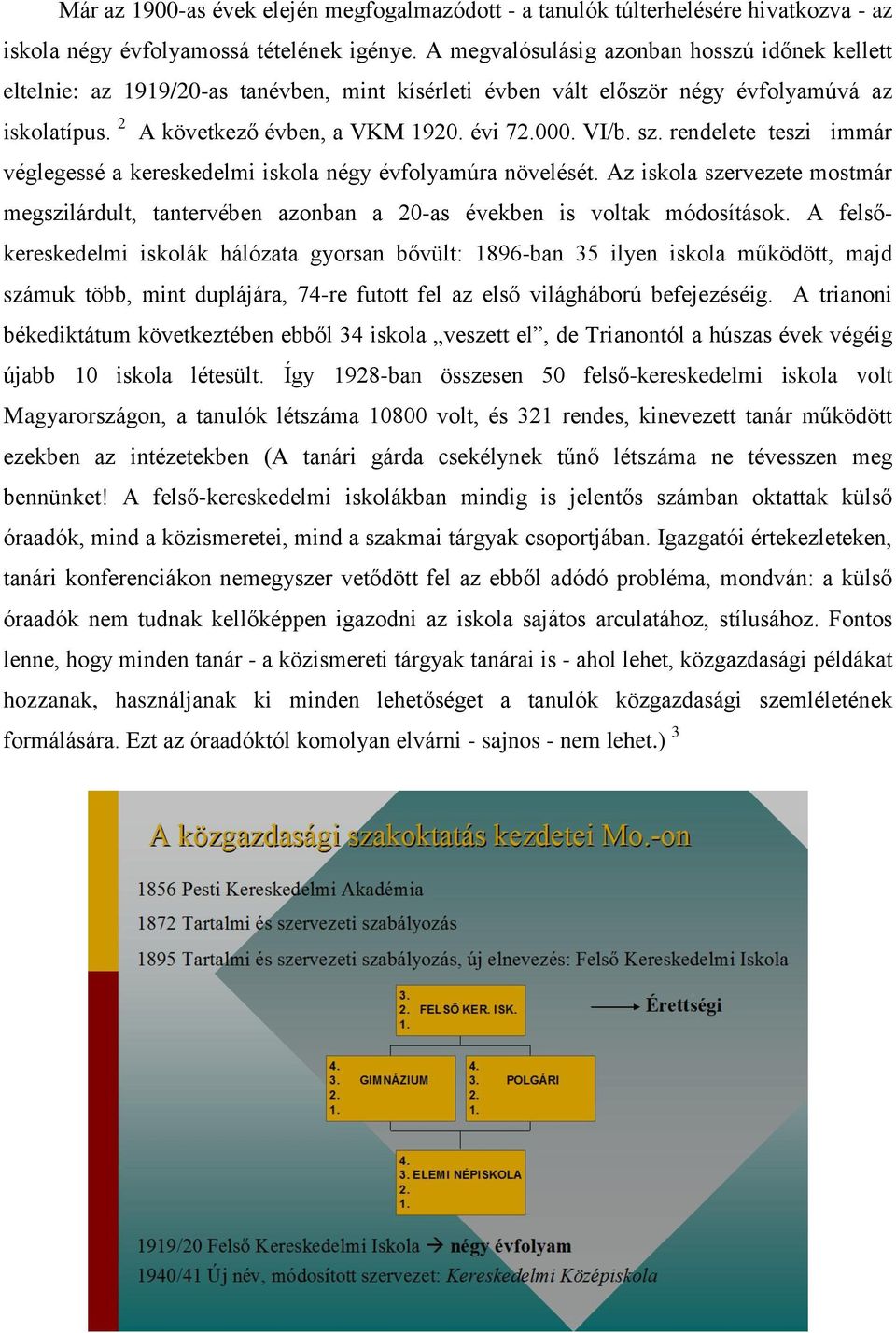 sz. rendelete teszi immár véglegessé a kereskedelmi iskola négy évfolyamúra növelését. Az iskola szervezete mostmár megszilárdult, tantervében azonban a 20-as években is voltak módosítások.