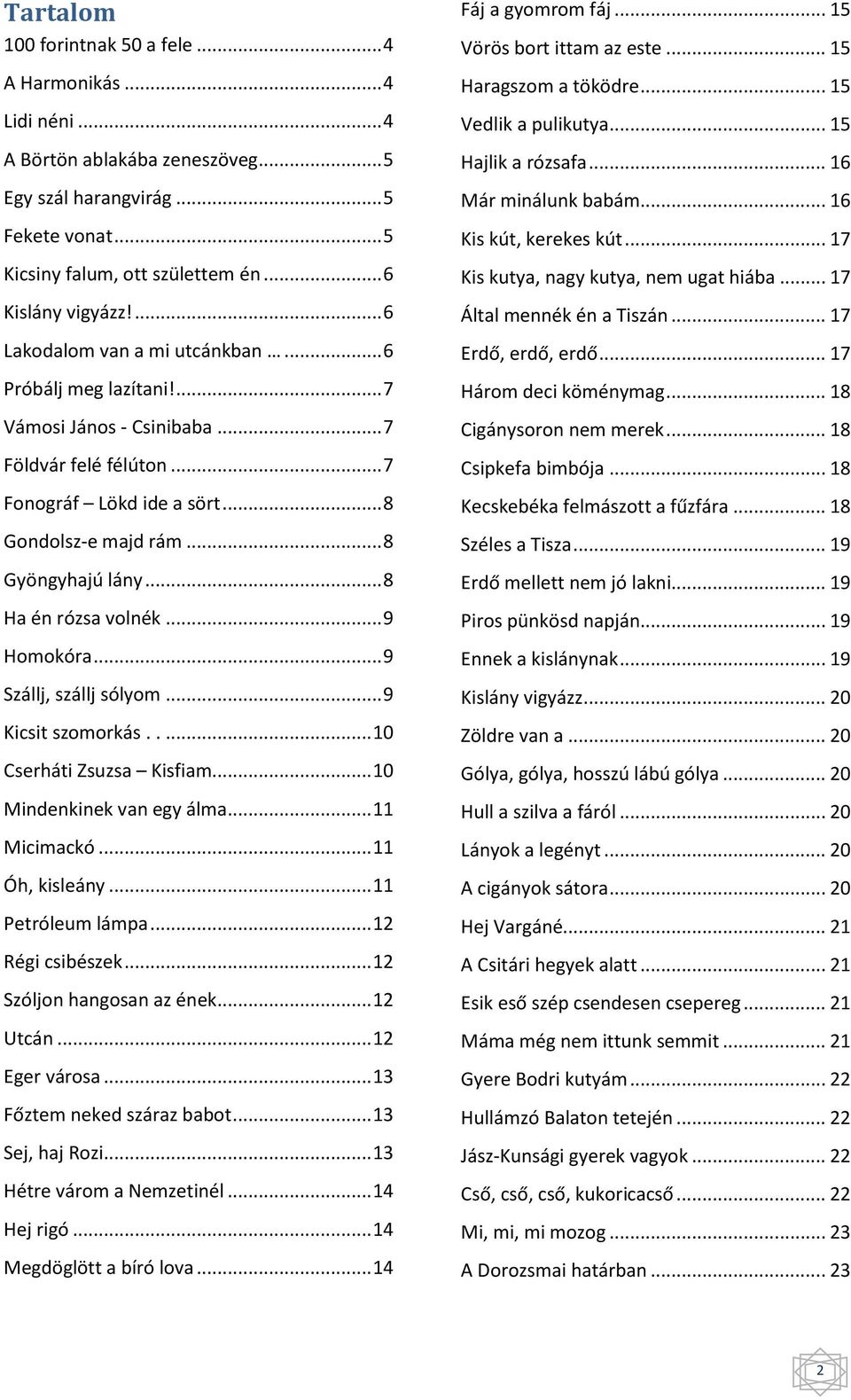 .. 8 Ha én rózsa volnék... 9 Homokóra... 9 Szállj, szállj sólyom... 9 Kicsit szomorkás...... 10 Cserháti Zsuzsa Kisfiam... 10 Mindenkinek van egy álma... 11 Micimackó... 11 Óh, kisleány.