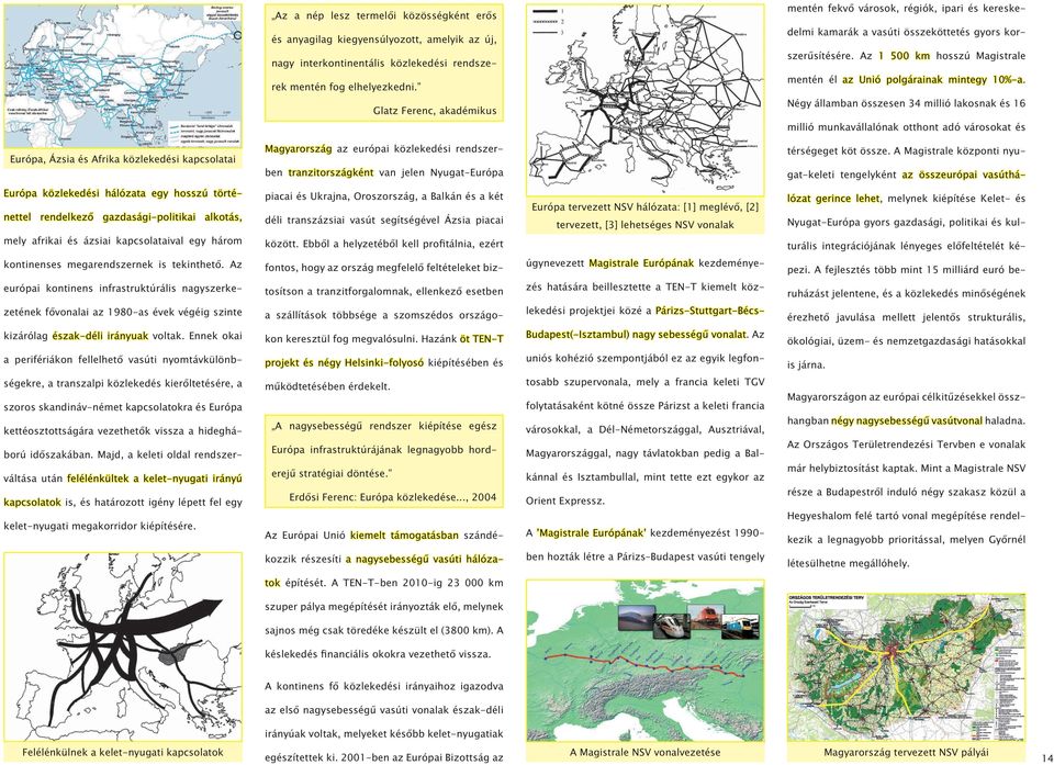 Glatz Ferenc, akadémikus Négy államban összesen 34 millió lakosnak és 16 millió munkavállalónak otthont adó városokat és Európa, Ázsia és Afrika közlekedési kapcsolatai Magyarország az európai
