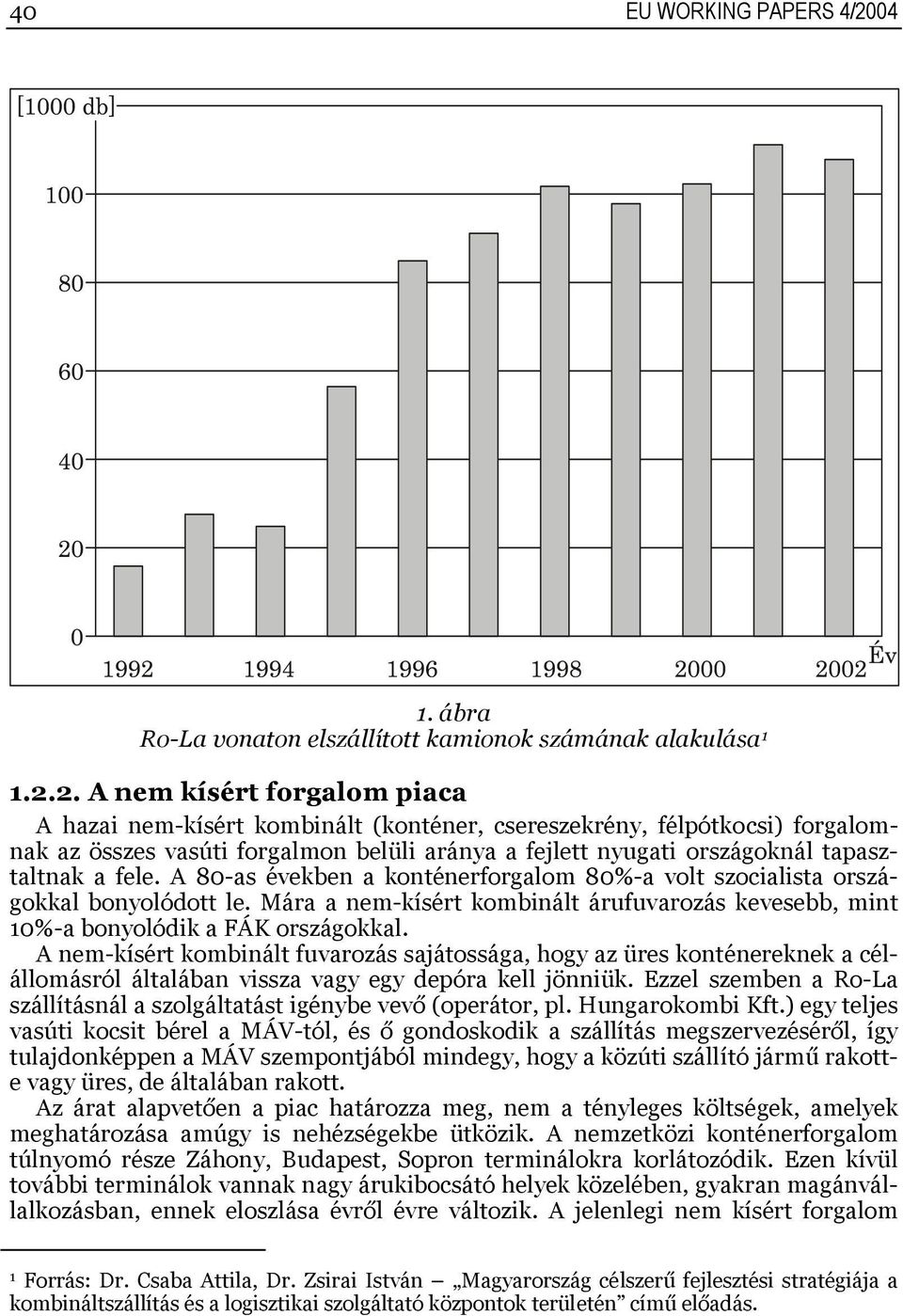 2. A nem kísért forgalom piaca A hazai nem-kísért kombinált (konténer, csereszekrény, félpótkocsi) forgalomnak az összes vasúti forgalmon belüli aránya a fejlett nyugati országoknál tapasztaltnak a