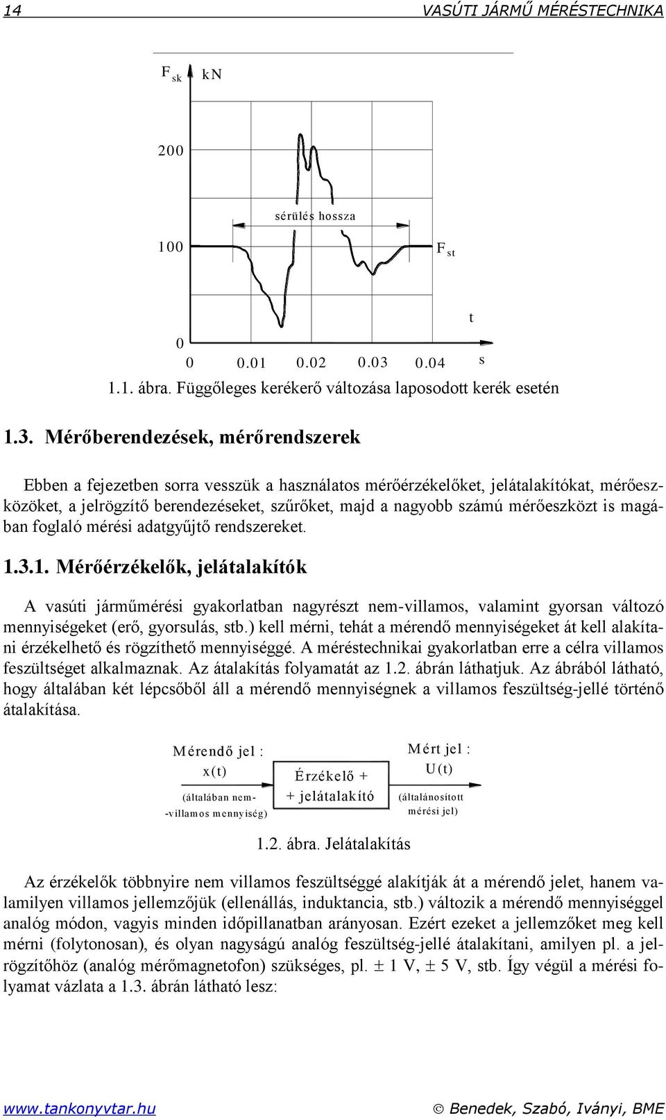 jelátalakítók A vasúti járműmérési gakorlatban nagrészt nem-villamos, valamint gorsan változó menniségeket (erő, gorsulás, stb) kell mérni, tehát a mérendő menniségeket át kell alakítani érzékelhető