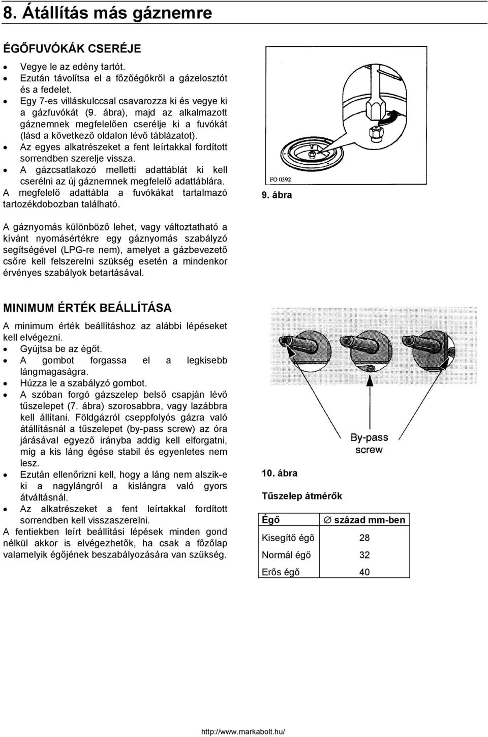 A gázcsatlakozó melletti adattáblát ki kell cserélni az új gáznemnek megfelelő adattáblára. A megfelelő adattábla a fuvókákat tartalmazó tartozékdobozban található. 9.