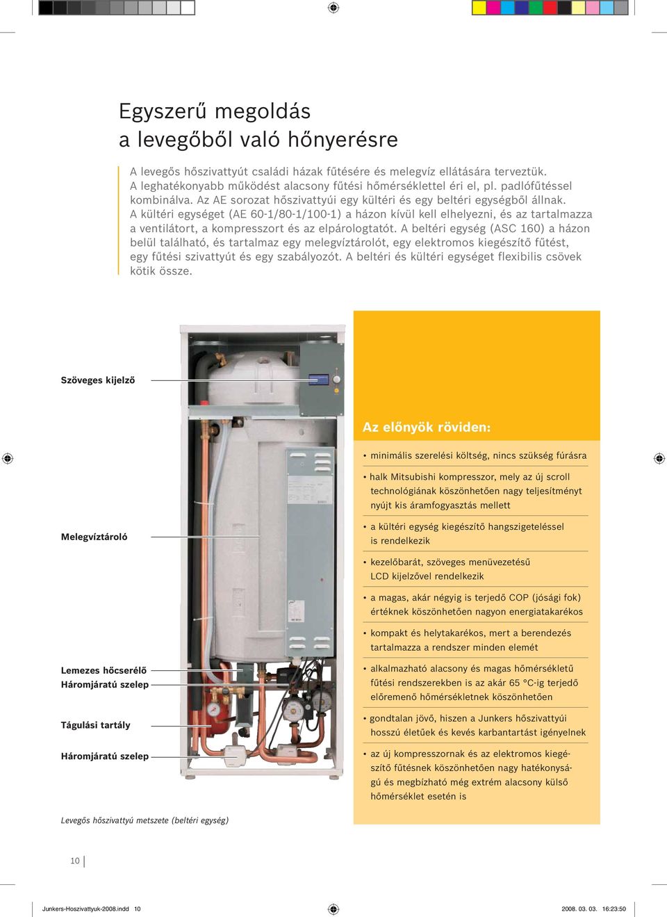 A kültéri egységet (AE 60-1/80-1/100-1) a házon kívül kell elhelyezni, és az tartalmazza a ventilátort, a kompresszort és az elpárologtatót.