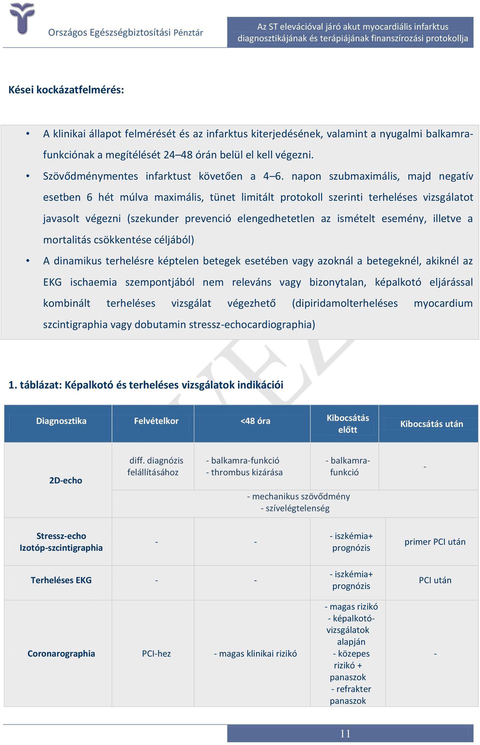 napon szubmaximális, majd negatív esetben 6 hét múlva maximális, tünet limitált protokoll szerinti terheléses vizsgálatot javasolt végezni (szekunder prevenció elengedhetetlen az ismételt esemény,