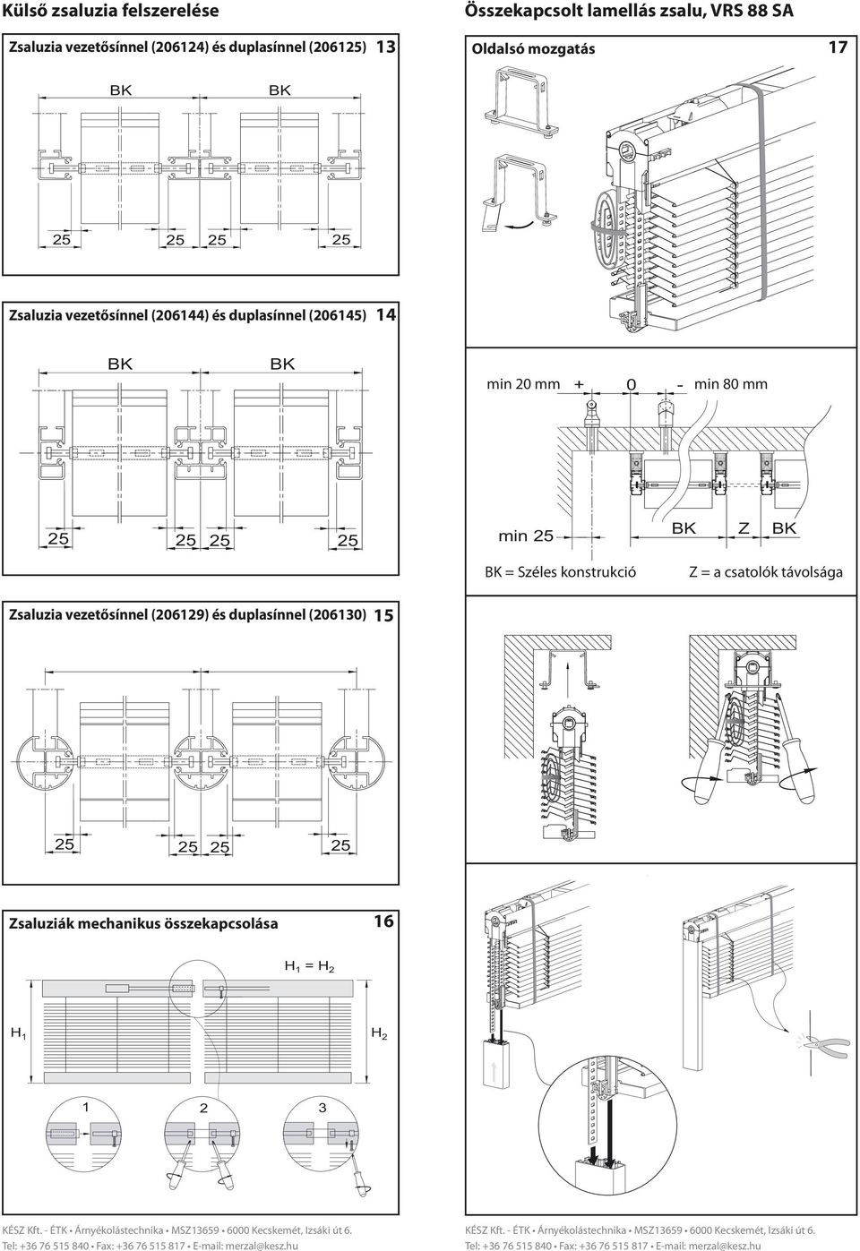 mm + 0 - min 80 mm 5 5 5 5 min 5 Z = Széles konstrukció Z = a csatolók távolsága Zsaluzia vezetősínnel