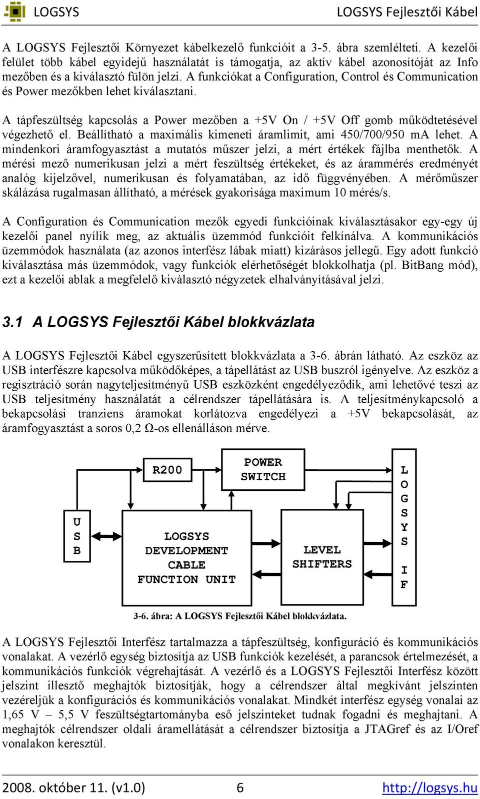 A funkciókat a Configuration, Control és Communication és Power mezőkben lehet kiválasztani. A tápfeszültség kapcsolás a Power mezőben a +5V On / +5V Off gomb működtetésével végezhető el.