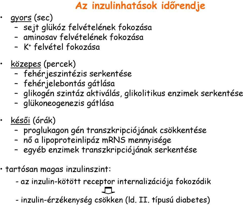 gátlása késıi (órák) proglukagon gén transzkripciójának csökkentése nı a lipoproteinlipáz mrns mennyisége egyéb enzimek transzkripciójának