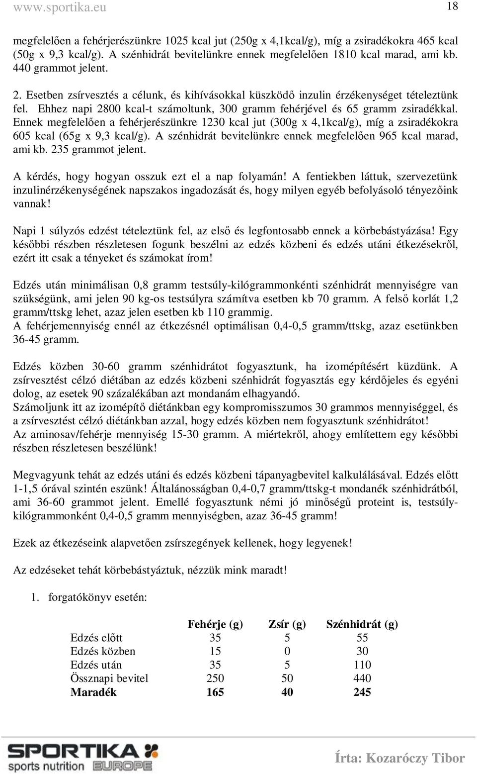 Ennek megfelelően a fehérjerészünkre 1230 kcal jut (300g x 4,1kcal/g), míg a zsiradékokra 605 kcal (65g x 9,3 kcal/g). A szénhidrát bevitelünkre ennek megfelelően 965 kcal marad, ami kb.