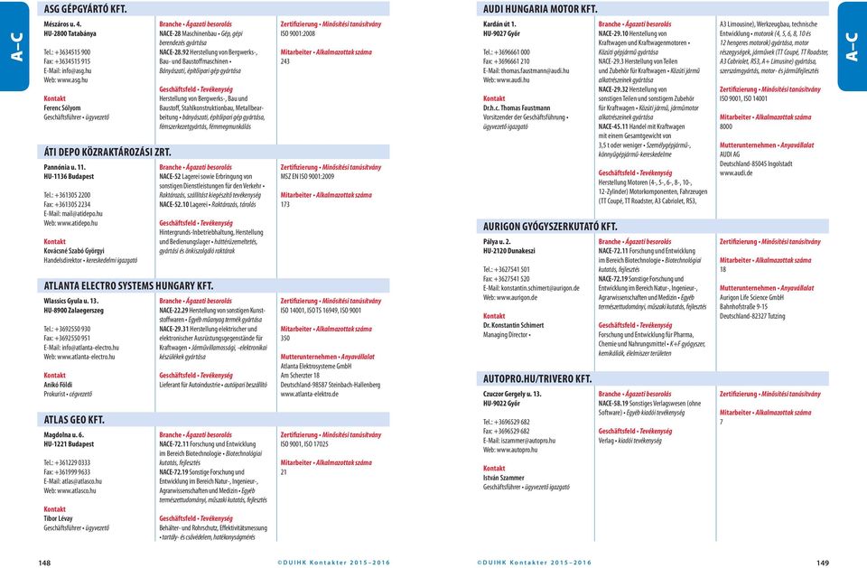 hu Web: www.atidepo.hu Kovácsné Szabó Györgyi Handelsdirektor kereskedelmi igazgató NACE-28 Maschinenbau Gép, gépi berendezés gyártása NACE-28.