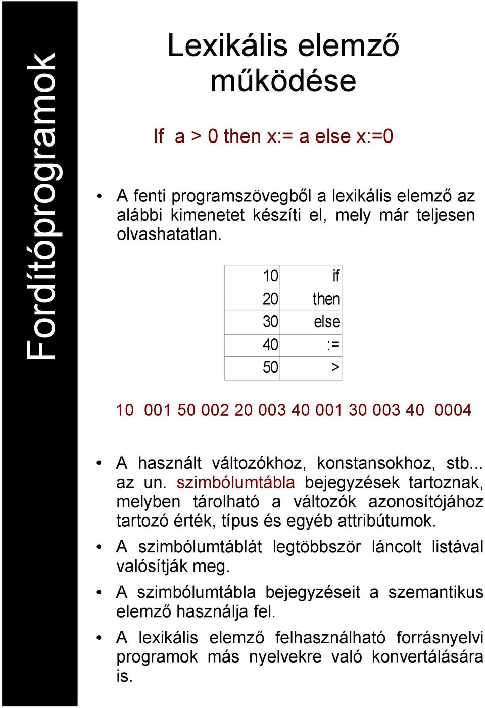 szimbólumtábla bejegyzések tartoznak, melyben tárolható a változók azonosítójához tartozó érték, típus és egyéb attribútumok.