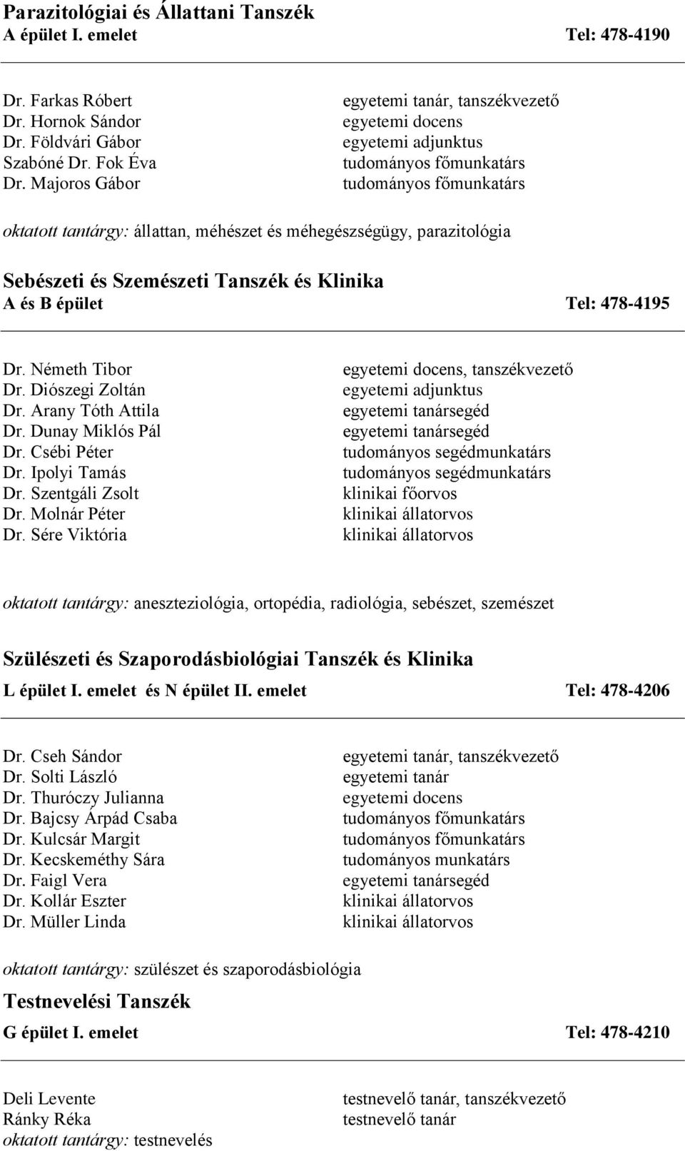 Arany Tóth Attila Dr. Dunay Miklós Pál Dr. Csébi Péter Dr. Ipolyi Tamás Dr. Szentgáli Zsolt Dr. Molnár Péter Dr.