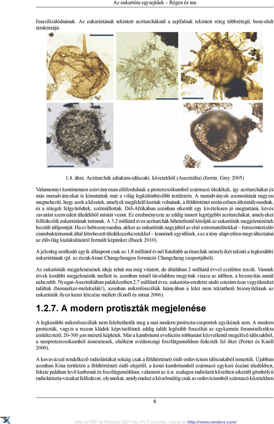 kőzetekből (Ausztrália) (forrás: Grey 2005) Valamennyi kontinensen szórványosan előfordulnak a proterozoikumból származó üledékek, így acritarchákat és más maradványokat is kimutattak már a világ