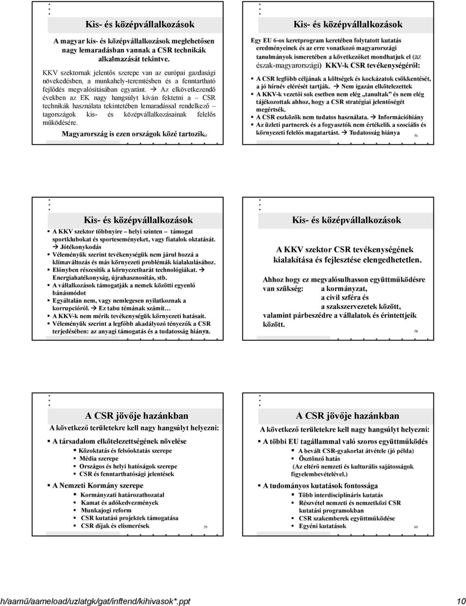 Az elkövetkezendő években az EK nagy hangsúlyt kíván fektetni a CSR technikák használata tekintetében lemaradással rendelkező tagországok kis- és középvállalkozásainak felelős működésére.