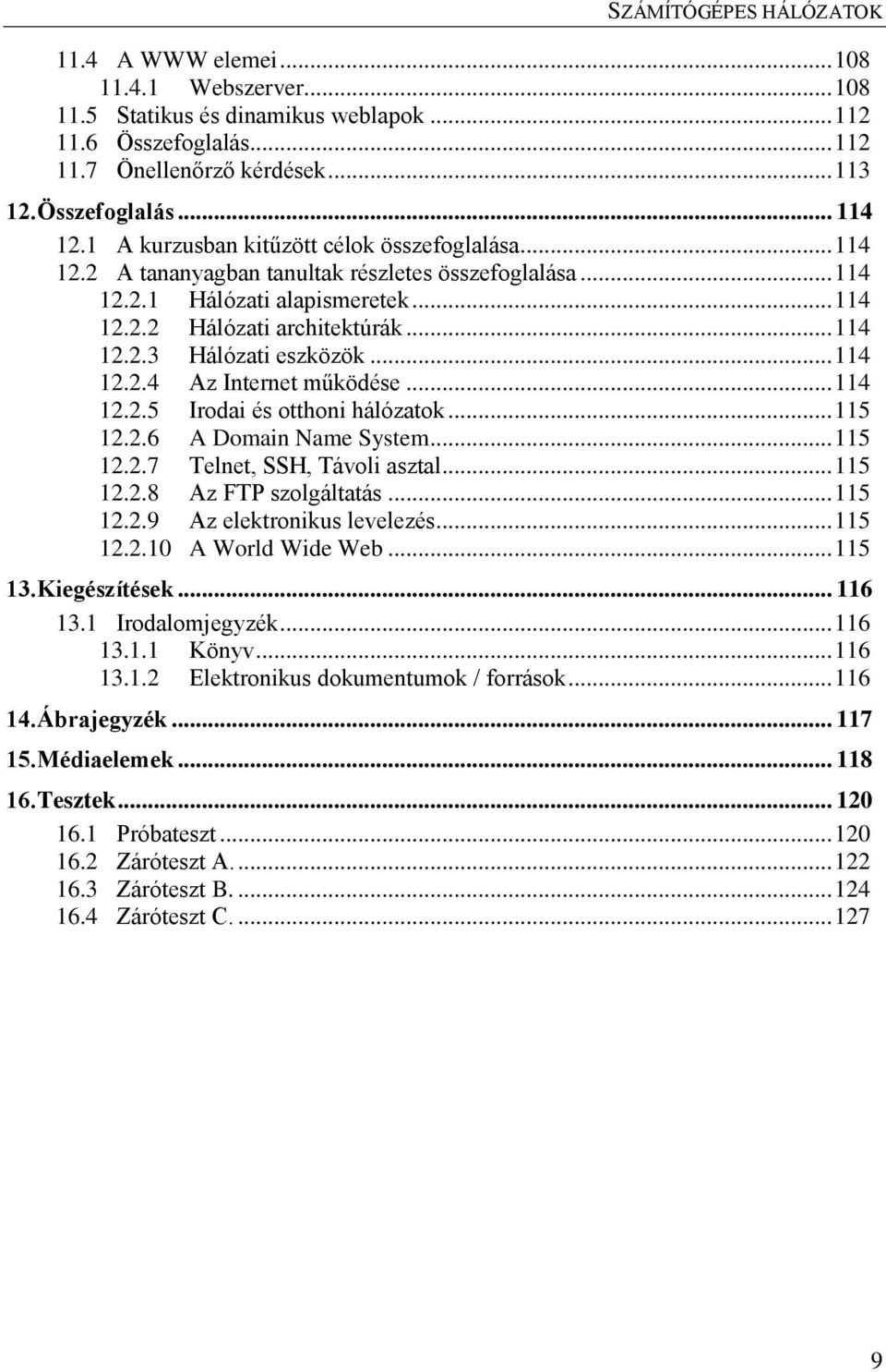 .. 114 12.2.4 Az Internet működése... 114 12.2.5 Irodai és otthoni hálózatok... 115 12.2.6 A Domain Name System... 115 12.2.7 Telnet, SSH, Távoli asztal... 115 12.2.8 Az FTP szolgáltatás... 115 12.2.9 Az elektronikus levelezés.