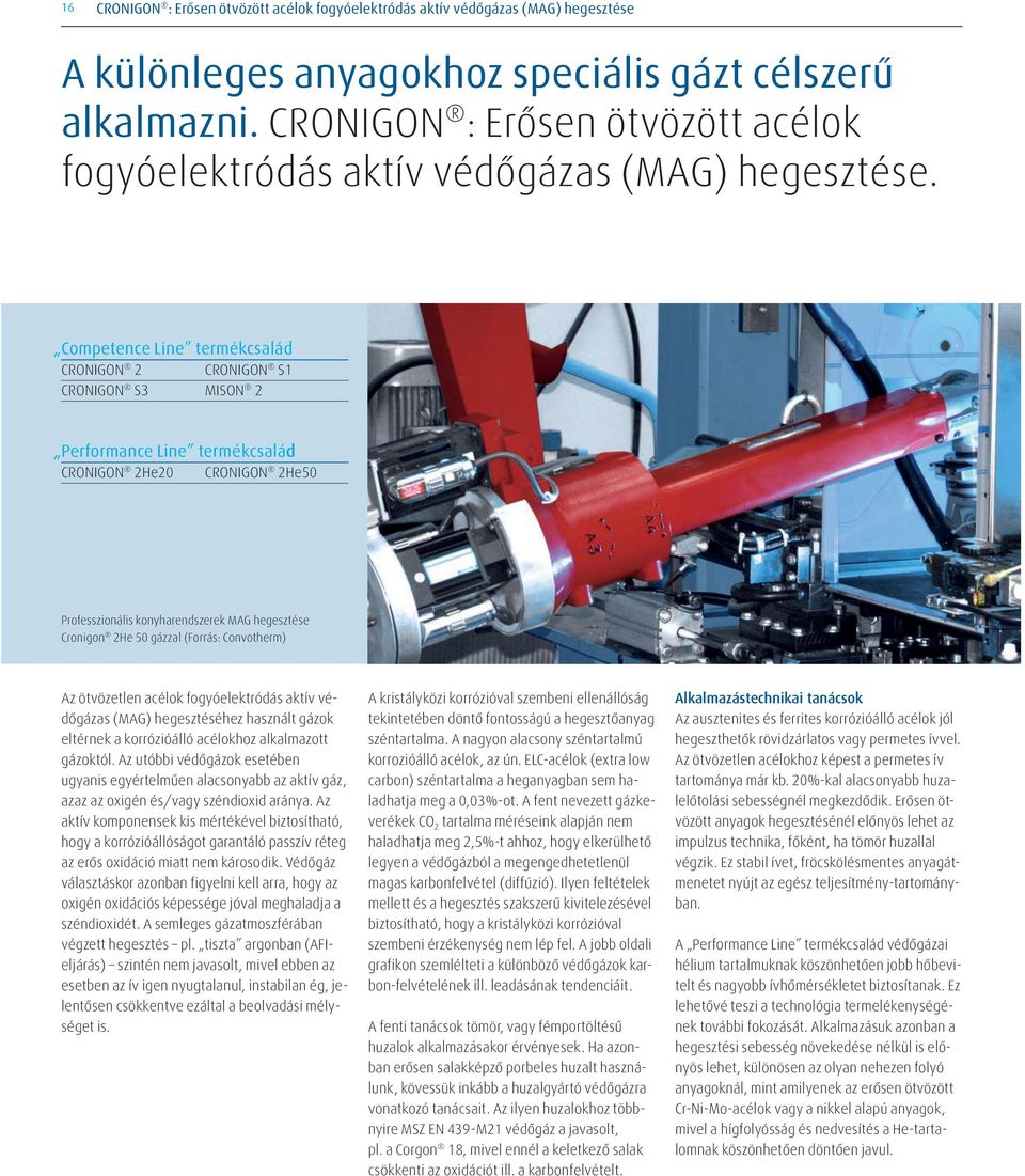 Competence Line termékcsalád CRONIGON 2 CRONIGON S1 CRONIGON S3 MISON 2 Performance Line termékcsalád CRONIGON 2He20 CRONIGON 2He50 Professzionális konyharendszerek MAG hegesztése Cronigon 2He 50