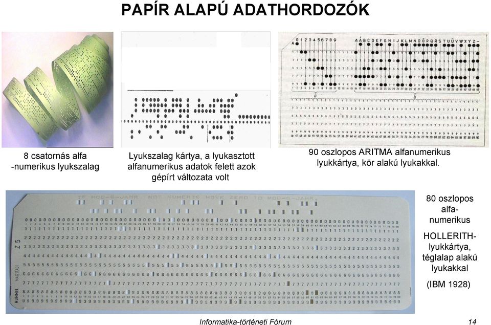 volt 90 oszlopos ARITMA alfanumerikus lyukkártya, kör alakú lyukakkal.