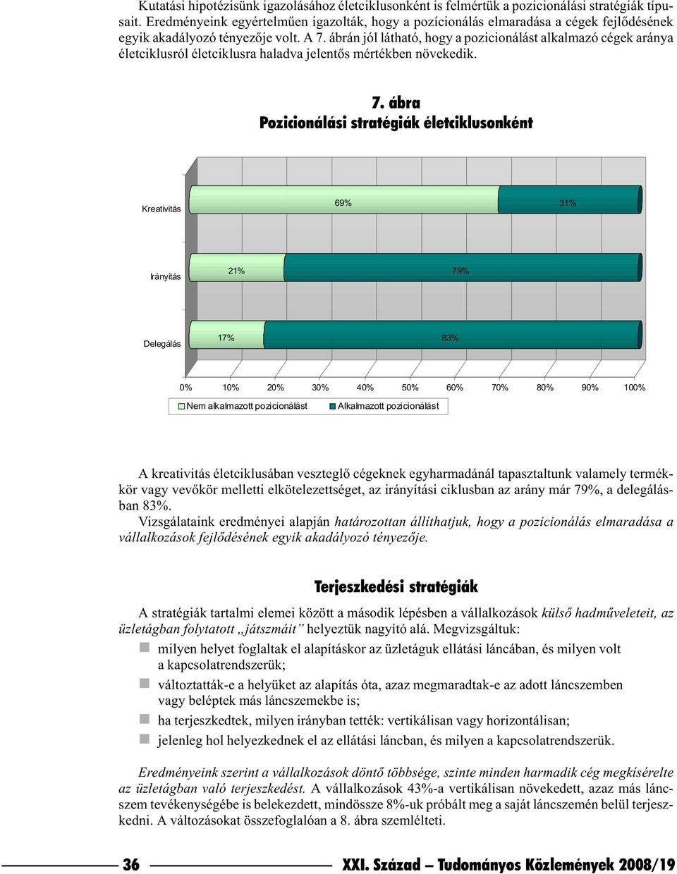 ábrán jól látható, hogy a pozicionálást alkalmazó cégek aránya életciklusról életciklusra haladva jelentõs mértékben növekedik. 7.