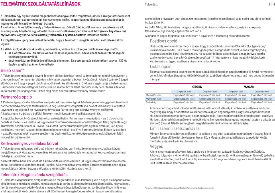 Az adminisztrációs felület mely a Telemátrixra szerződést kötött ügyfél számára rendelkezésre áll, és amely a My T-Systems ügyfélportál része a következőképpen érhető el: http://www.t-systems.