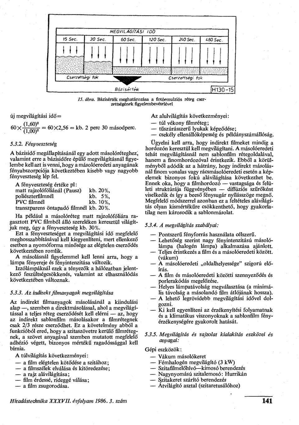 A bázisidő megállapításánál egy adott másolóréteghez; valamint erre a bázisidőre épülő megvilágításnál figyelembe kell azt is venni, hogy a másolóeredeti anyagának fényabszorpciója következtében