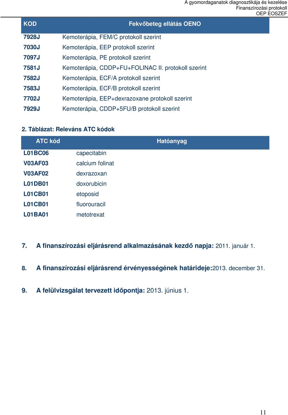 protokoll szerint Kemoterápia, ECF/A protokoll szerint Kemoterápia, ECF/B protokoll szerint Kemoterápia, EEP+dexrazoxane protokoll szerint Kemoterápia, CDDP+5FU/B protokoll szerint 2.
