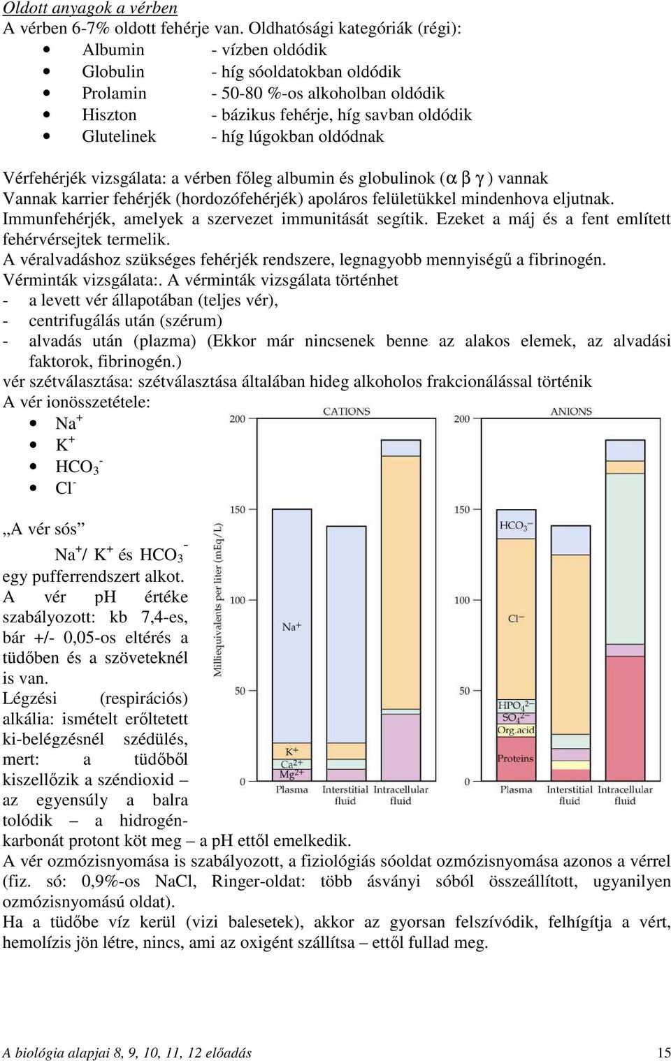 lúgokban oldódnak Vérfehérjék vizsgálata: a vérben főleg albumin és globulinok (α β γ ) vannak Vannak karrier fehérjék (hordozófehérjék) apoláros felületükkel mindenhova eljutnak.