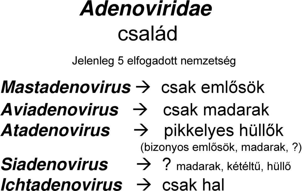 Atadenovirus pikkelyes hüllők (bizonyos emlősök,