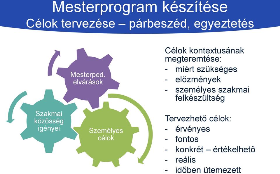 személyes szakmai felkészültség Szakmai közösség igényei Személyes célok