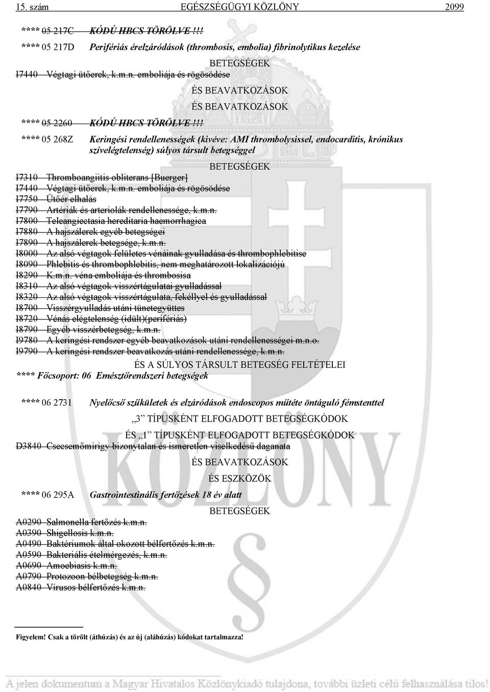 !! **** 05 268Z Keringési rendellenességek (kivéve: AMI thrombolysissel, endocarditis, krónikus szívelégtelenség) súlyos társult betegséggel I7310 Thromboangiitis obliterans [Buerger] I7440 Végtagi