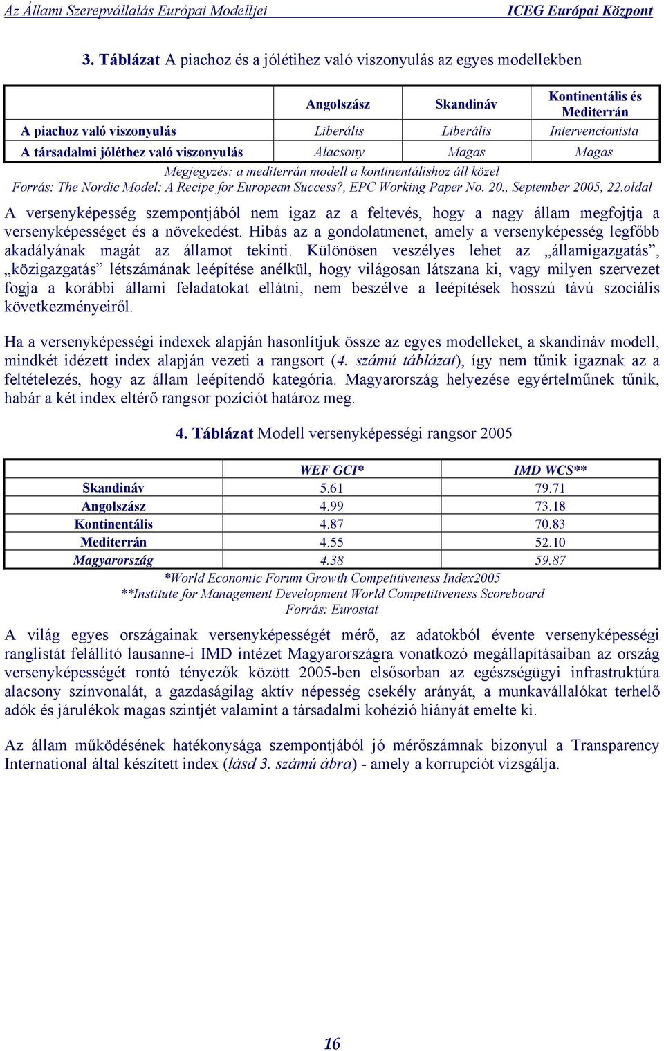 20., September 2005, 22.oldal A versenyképesség szempontjából nem igaz az a feltevés, hogy a nagy állam megfojtja a versenyképességet és a növekedést.