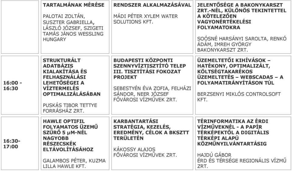 LEHETŐSÉGEI A VÍZTERMELÉS OPTIMALIZÁLÁSÁBAN PUSKÁS TIBOR TETTYE FORRÁSHÁZ BUDAPESTI KÖZPONTI SZENNYVÍZTISZTÍTÓ TELEP III.