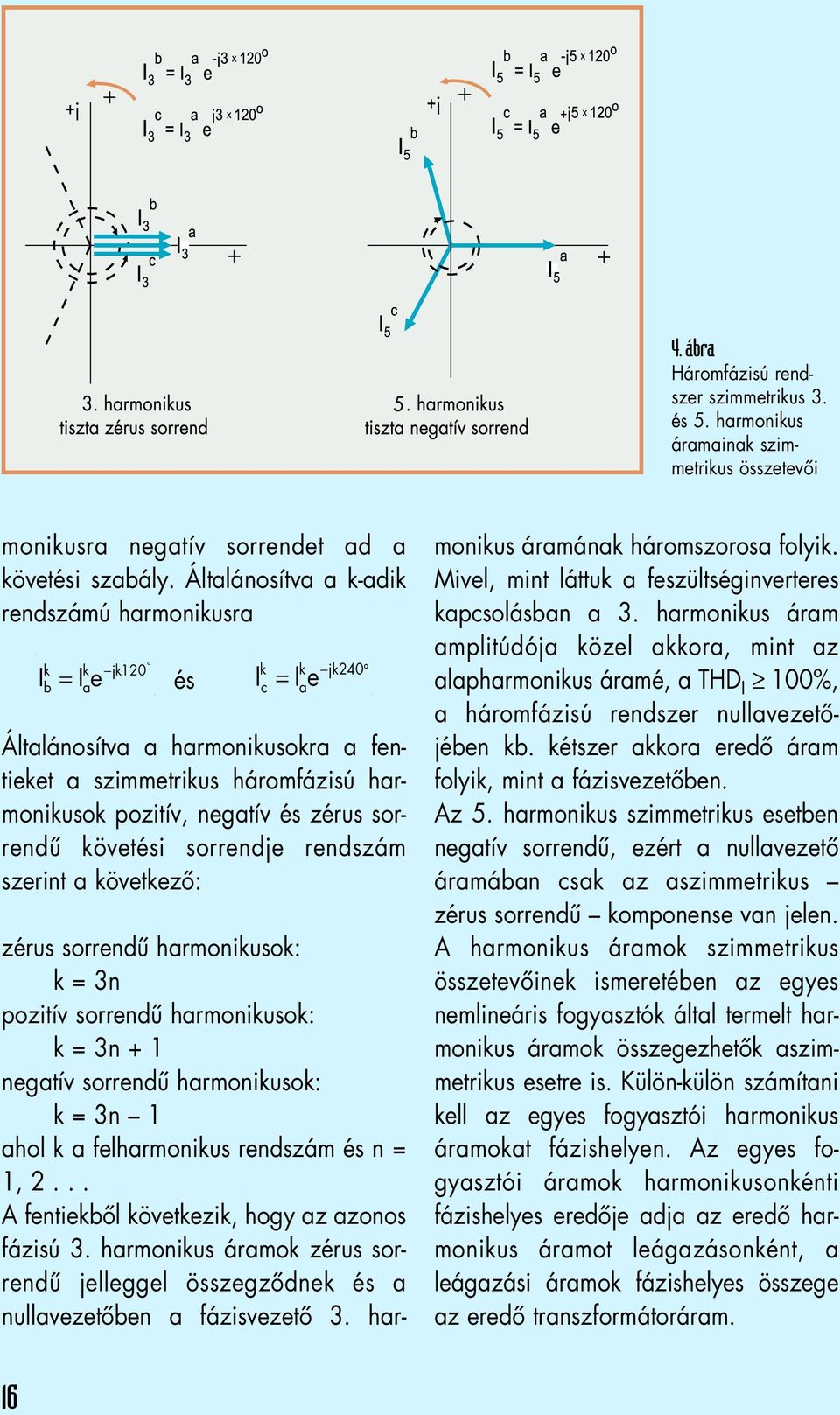 sorrendje rendszám szerint a következô: I k c k = I e a jk240 zérus sorrendû harmonikusok: k = 3n pozitív sorrendû harmonikusok: k = 3n + 1 negatív sorrendû harmonikusok: k = 3n 1 ahol k a