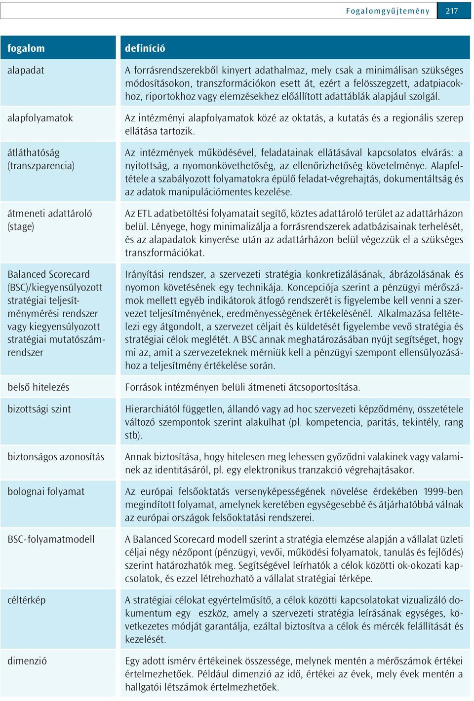 adathalmaz, mely csak a minimálisan szükséges módosításokon, transzformációkon esett át, ezért a felösszegzett, adatpiacokhoz, riportokhoz vagy elemzésekhez előállított adattáblák alapjául szolgál.