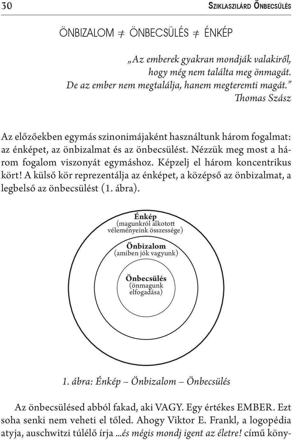 Képzelj el három koncentrikus kört! A külső kör reprezentálja az énképet, a középső az önbizalmat, a legbelső az önbecsülést (1. ábra).