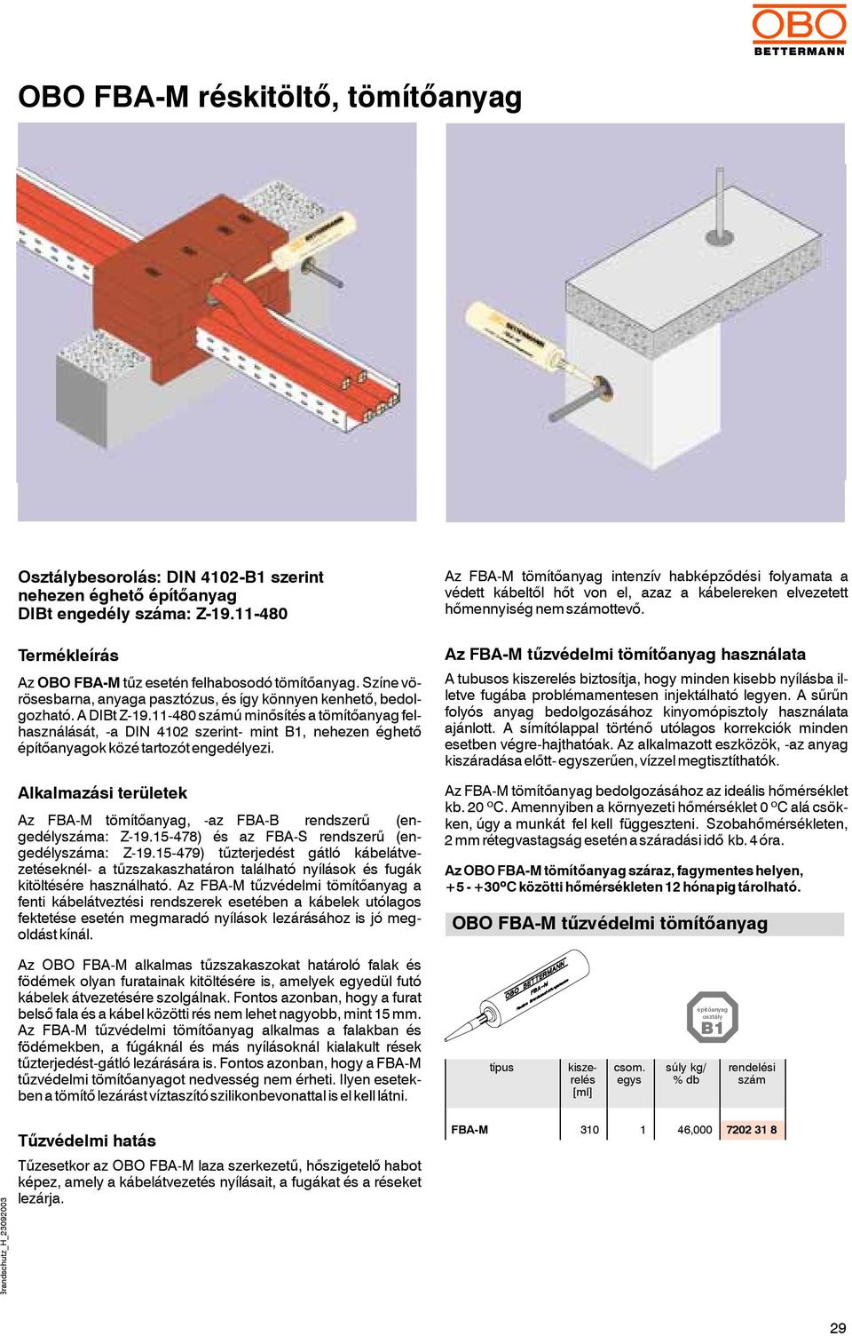 -480 ú minősítés a tömítőanyag felhasználását, -a DIN 402 szerint- mint B, nehezen éghető építőanyagok közé tartozót engedélyezi.