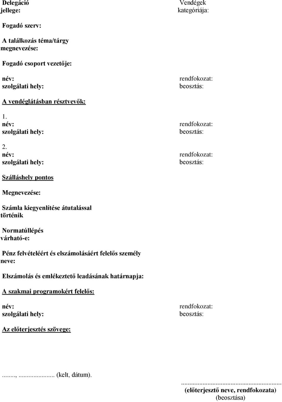 Szálláshely pontos Megnevezése: Számla kiegyenlítése átutalással történik Normatúllépés várható-e: Pénz felvételéért és