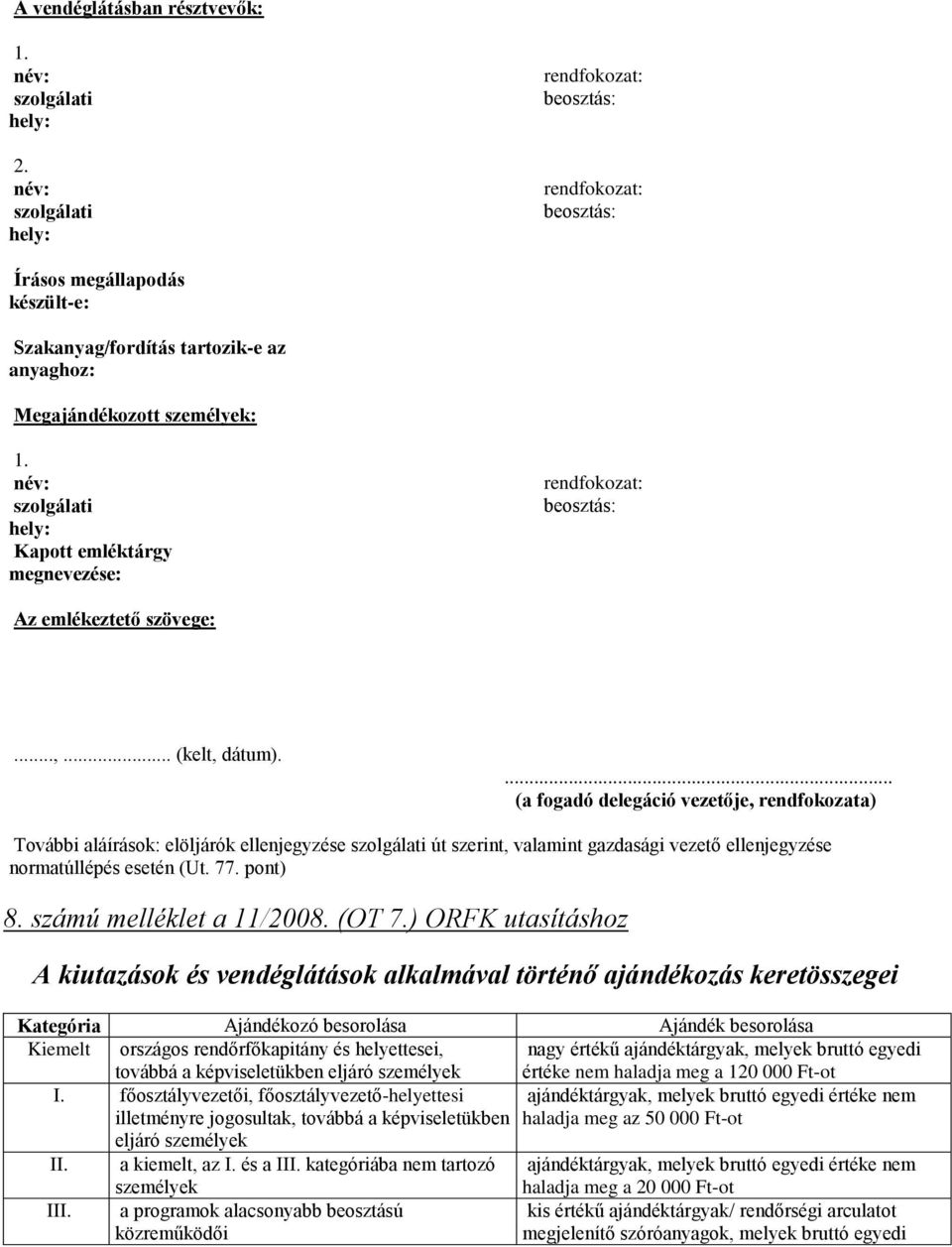 ... (a fogadó delegáció vezetője, rendfokozata) További aláírások: elöljárók ellenjegyzése szolgálati út szerint, valamint gazdasági vezető ellenjegyzése normatúllépés esetén (Ut. 77. pont) 8.