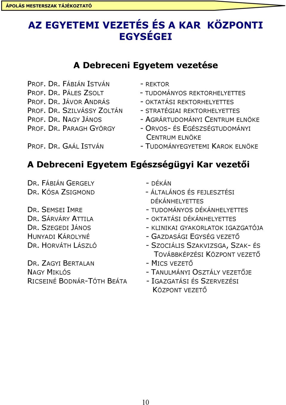 GAÁL ISTVÁN - REKTOR - TUDOMÁNYOS REKTORHELYETTES - OKTATÁSI REKTORHELYETTES - STRATÉGIAI REKTORHELYETTES - AGRÁRTUDOMÁNYI CENTRUM ELNÖKE - ORVOS- ÉS EGÉSZSÉGTUDOMÁNYI CENTRUM ELNÖKE -