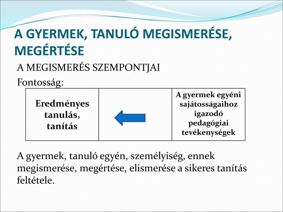 sajátosságaihoz igazodó pedagógiai tevékenységek A gyermek, tanuló