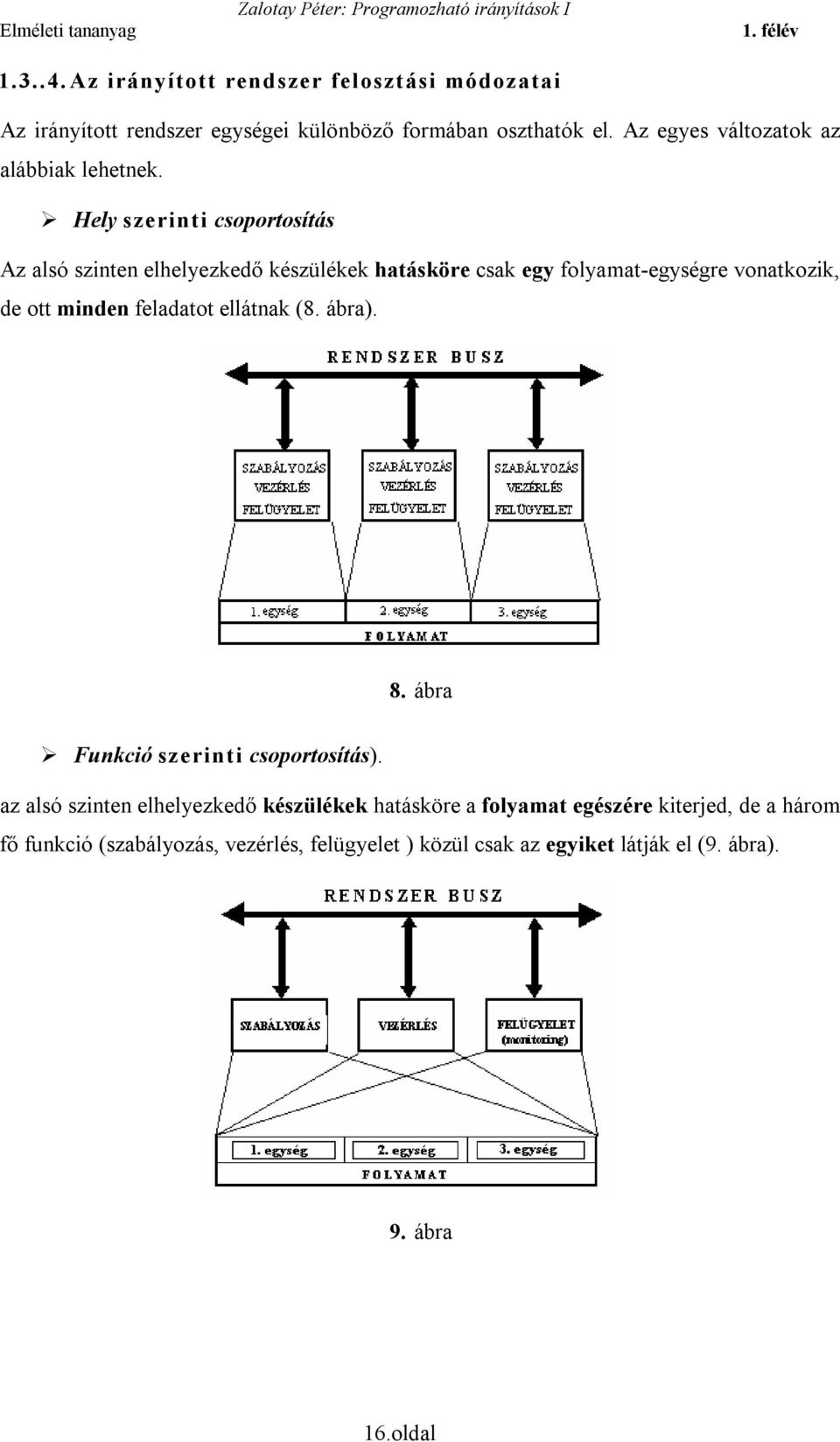 Hely szerinti csoportosítás Az alsó szinten elhelyezkedő készülékek hatásköre csak egy folyamat-egységre vonatkozik, de ott minden